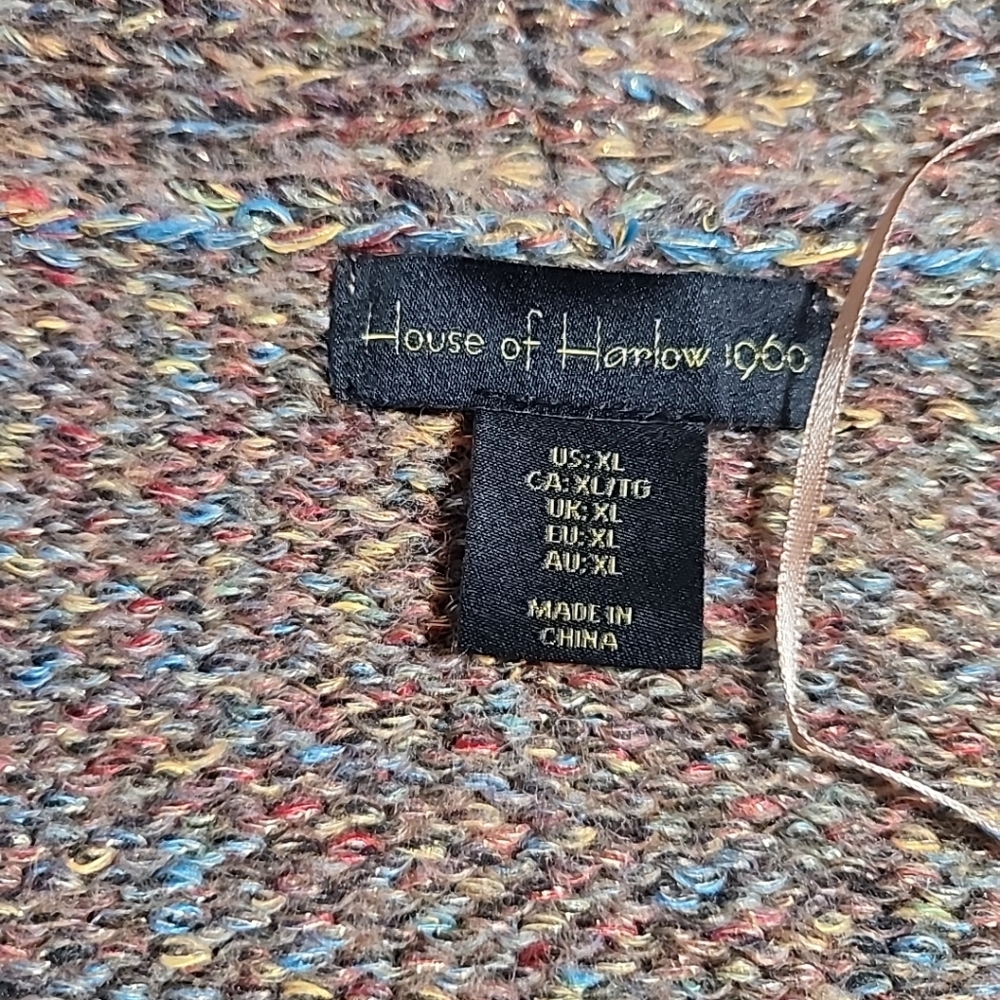 House of Harlow 1960 Brown Knit Fringe Shawl Cardigan Sweater - Size XL - Picture 9 of 9